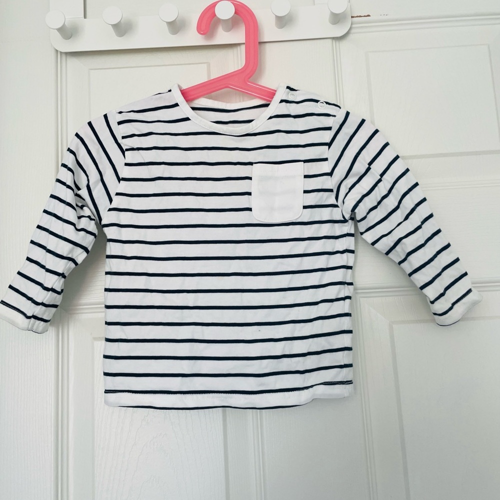 M&S Marks and Spencer long sleeve striped t-shirt size 9-12m